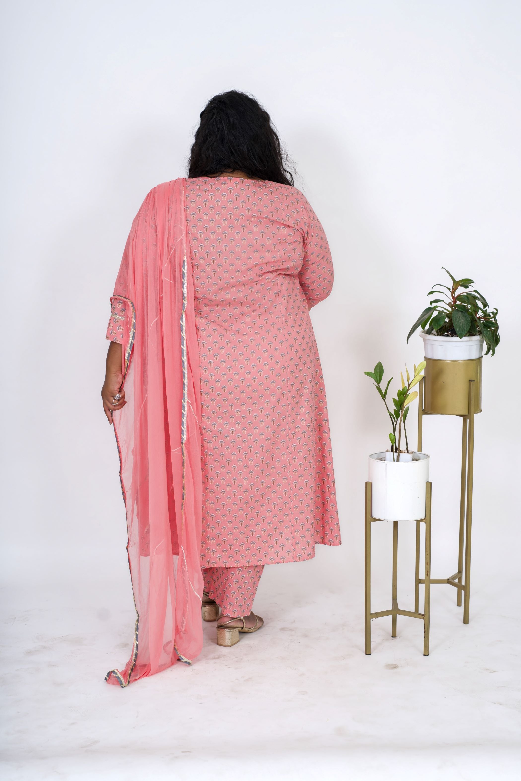 Peach Booti Print Cotton Suit Set