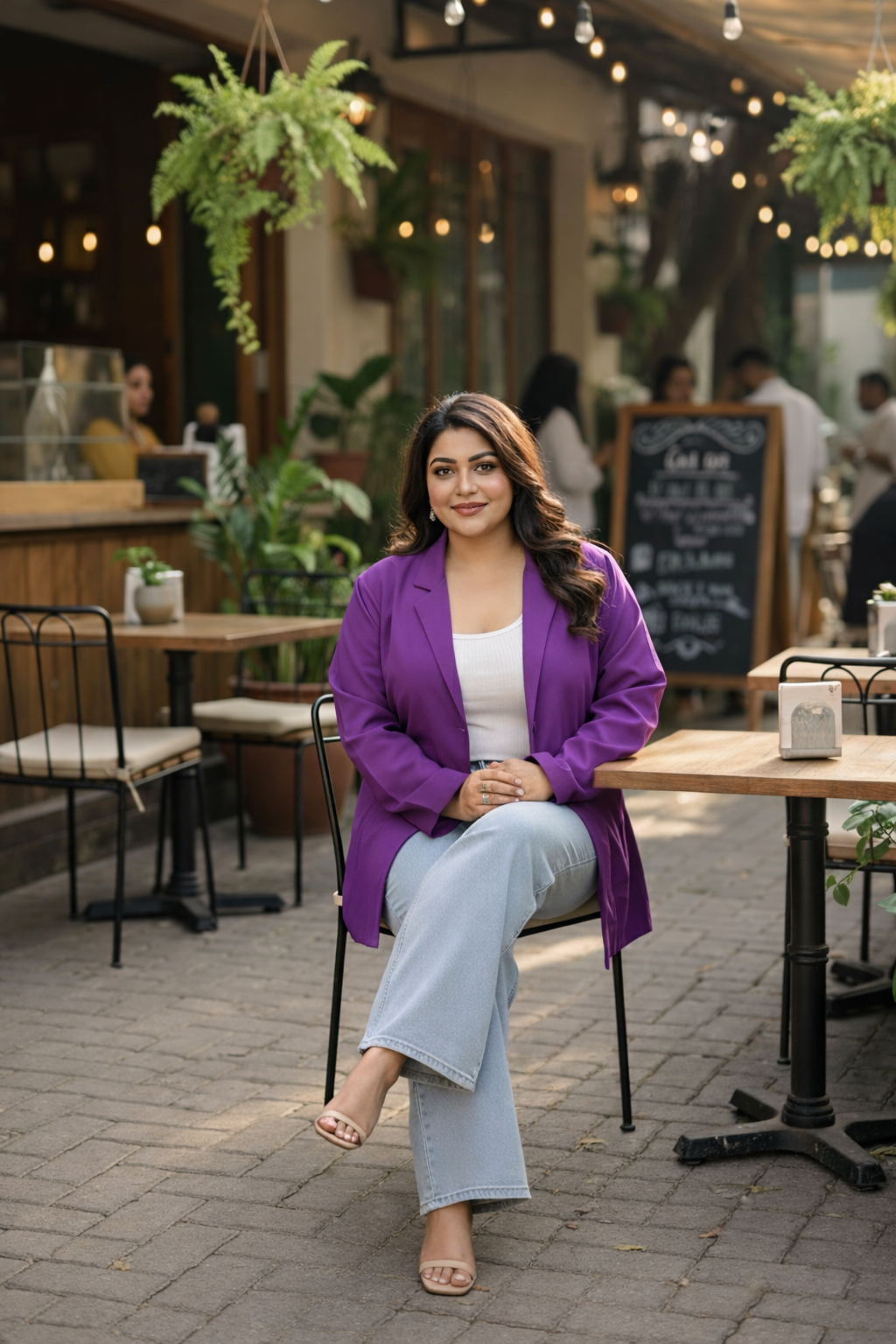 Plus Elegant Linen Longline Blazer with Functional Pockets