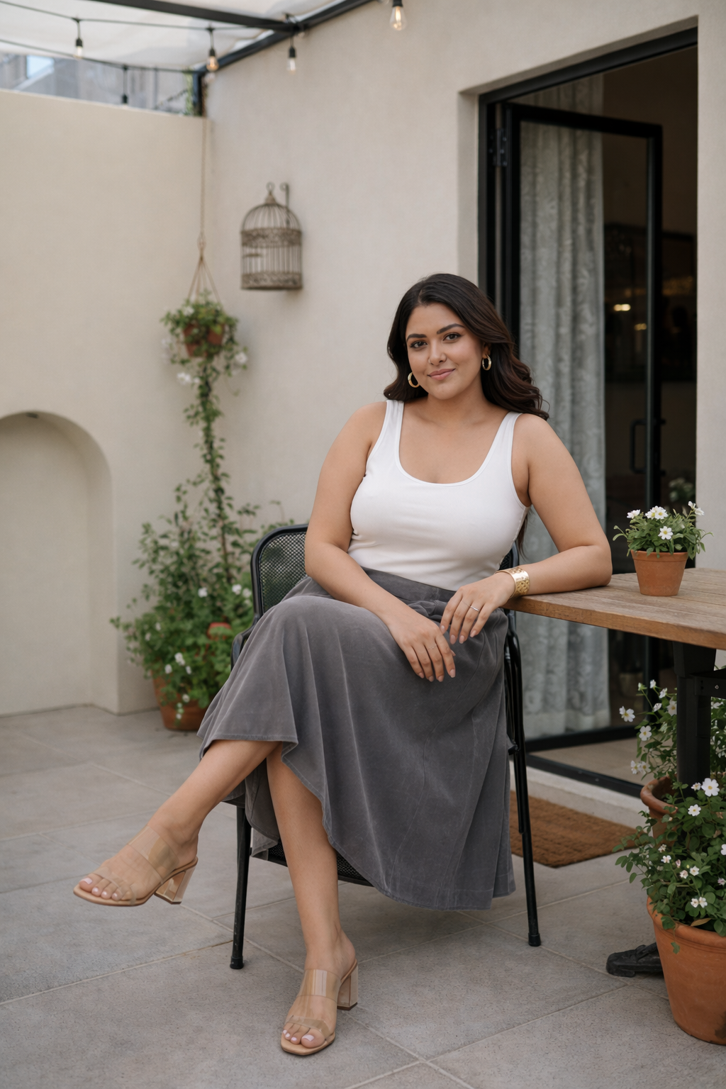 Premium Shimmer Finish Velvet Midi Skirt