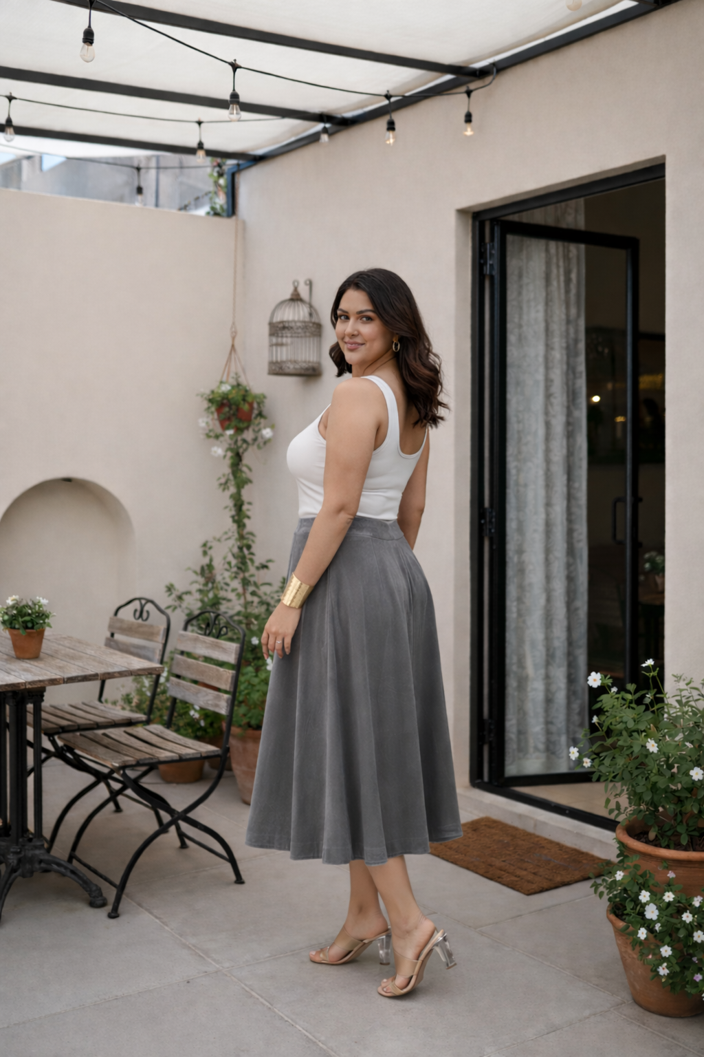 Premium Shimmer Finish Velvet Midi Skirt