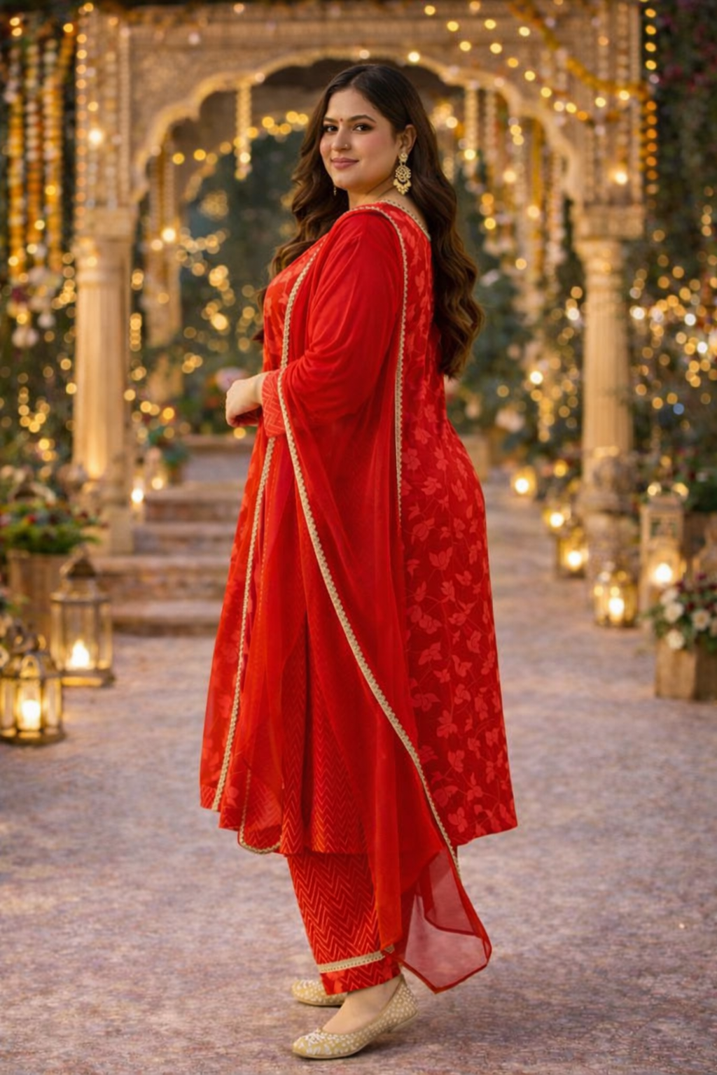 Radiant Red Festive Kurta Suit Set (3 Pc)