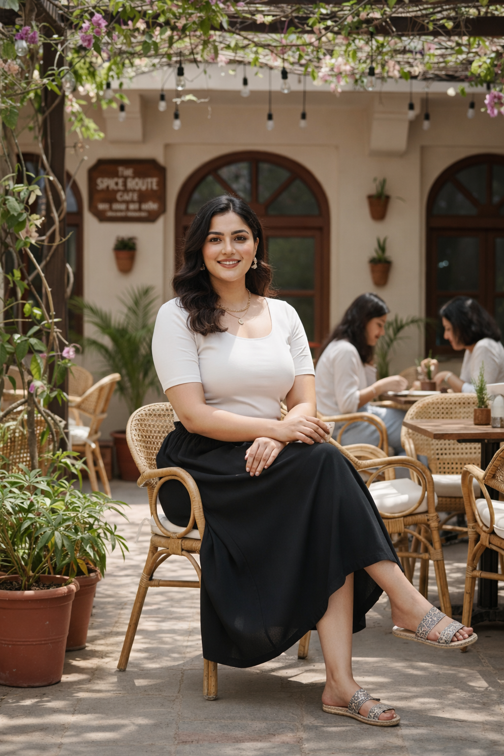 Solid Black Flowy Midi Skirt with Pockets