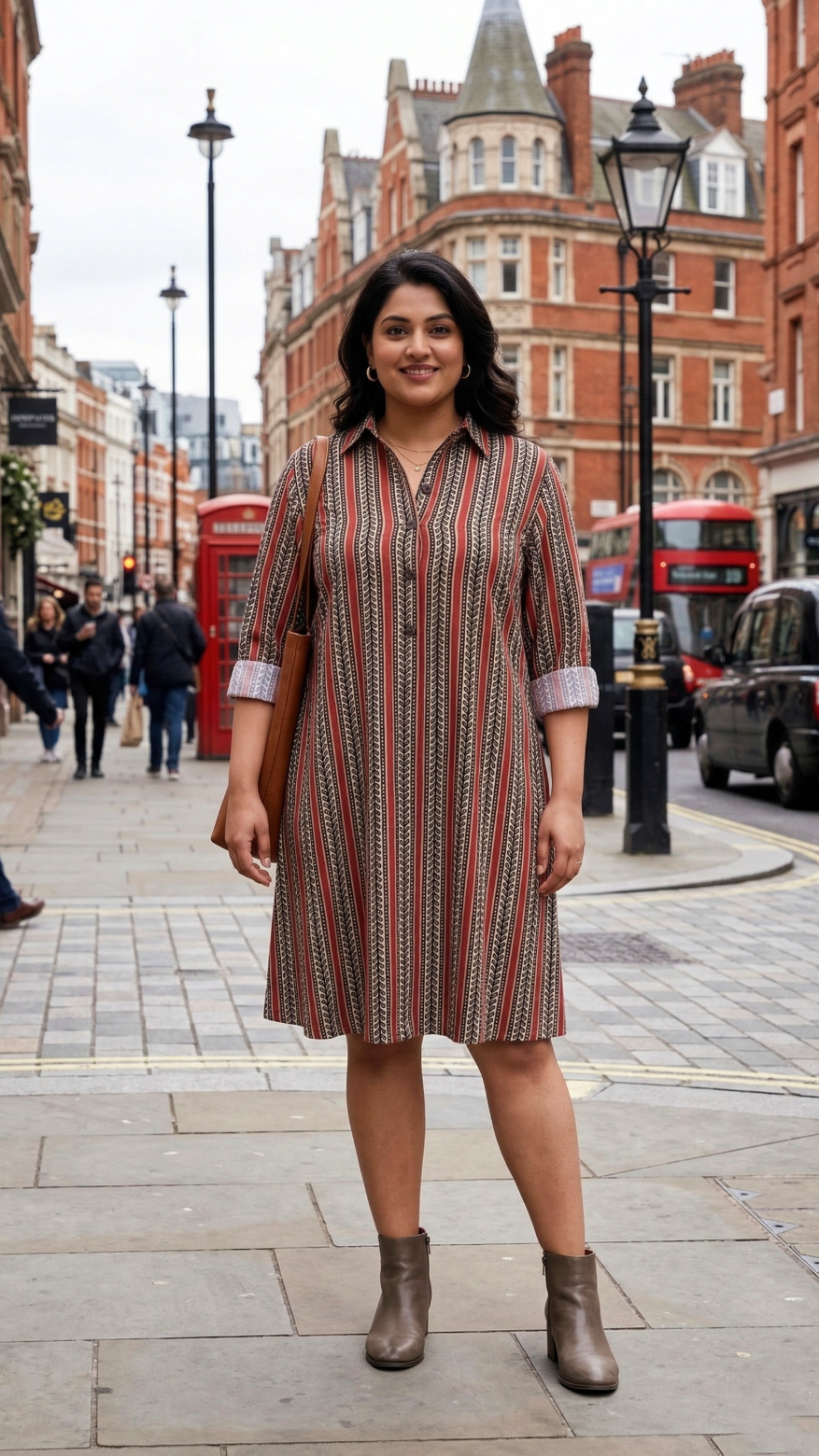 Plus Size Striped Cotton Shirt Dress for Women – Casual Smart Fit Knee Length Dress
