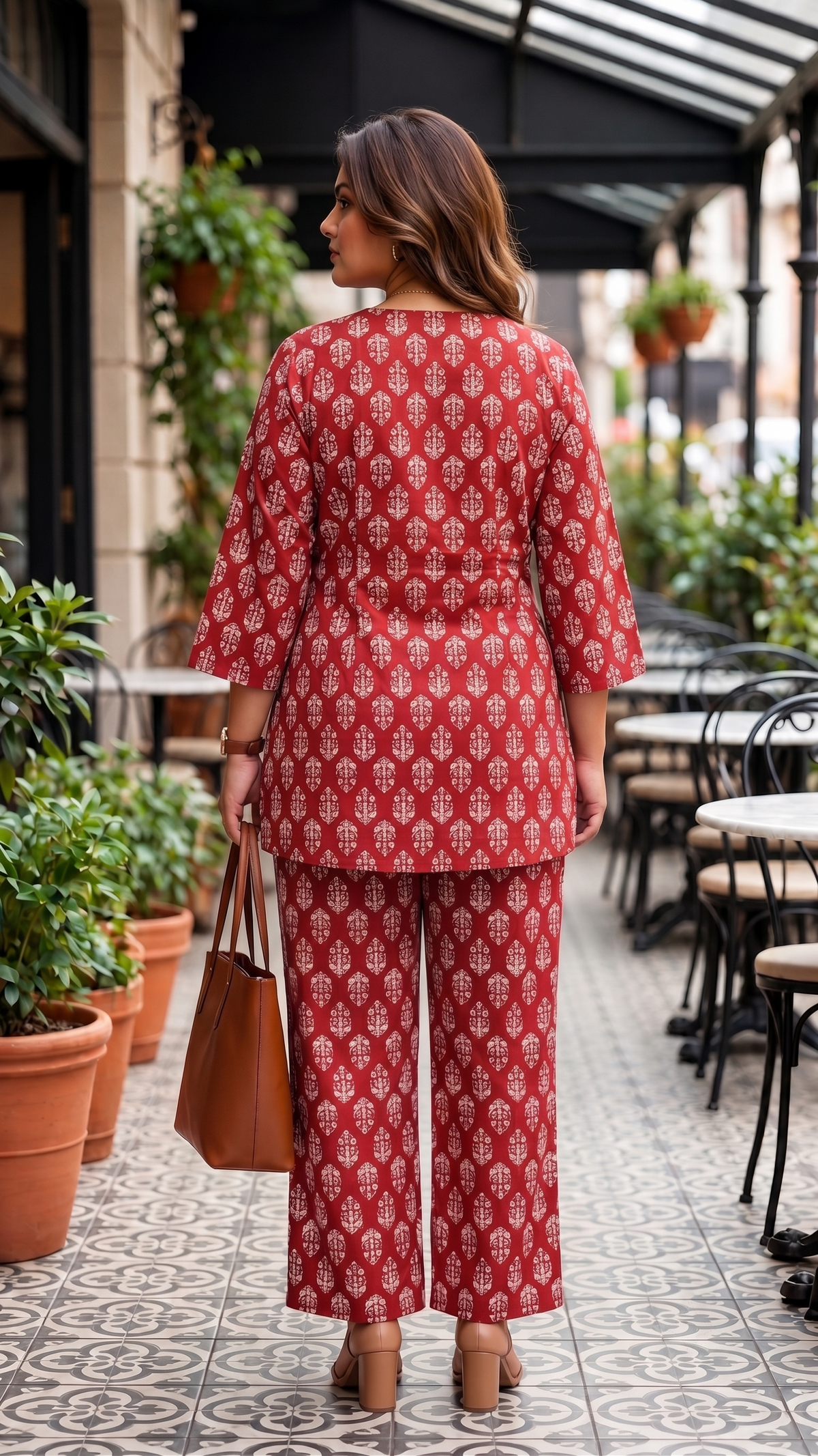 Plus Size Red Boho Printed Cotton Co-ord Set for Women – Stylish Casual Cord Set