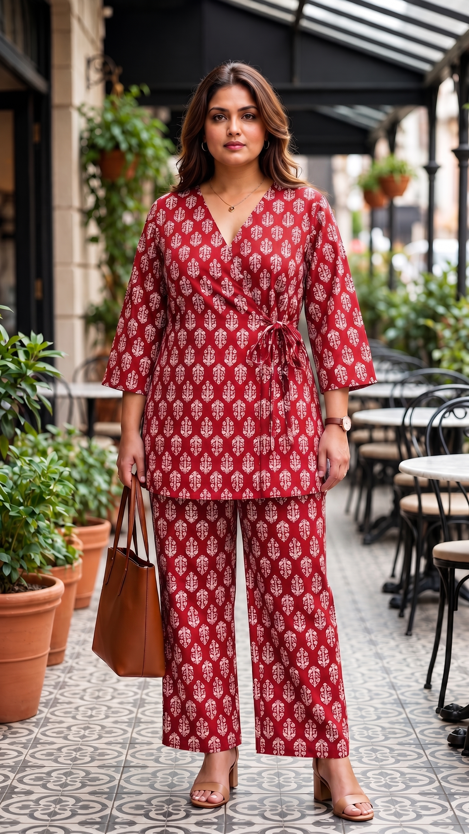 Plus Size Red Boho Printed Cotton Co-ord Set for Women – Stylish Casual Cord Set
