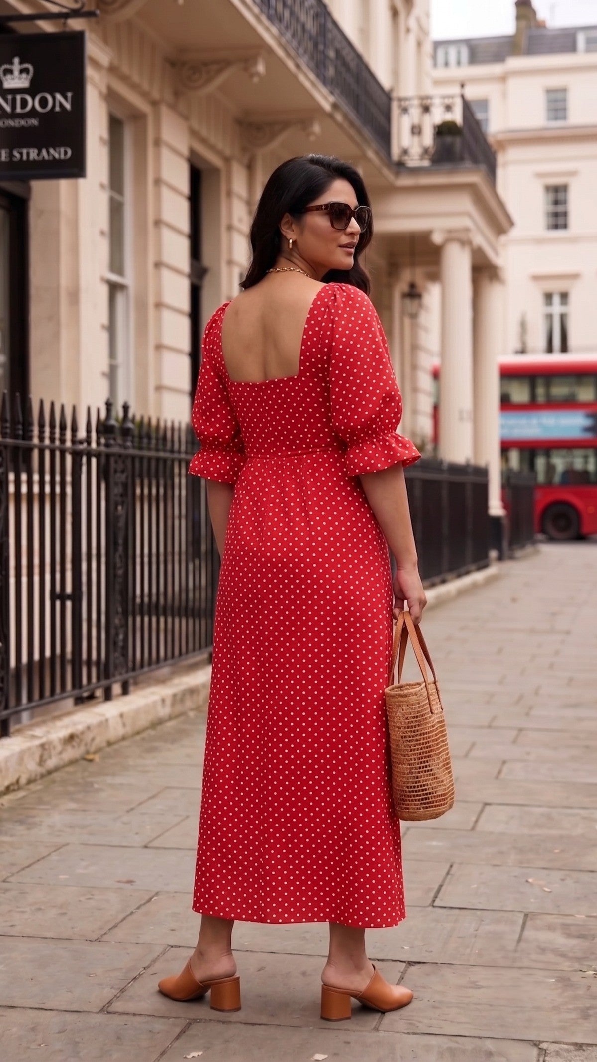 Plus Size Red Polka Dot Maxi Dress for Women | Square Neck Puff Sleeve Dress