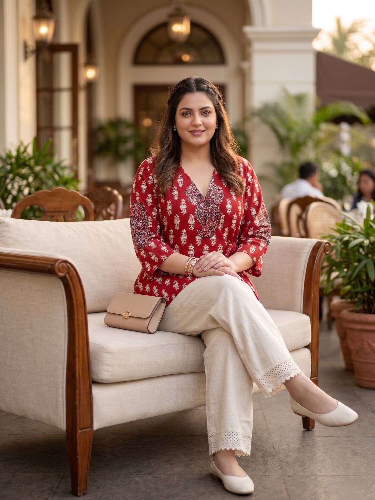 Plus Size Red Printed Cotton Tunic – Tie Waist Relaxed Fit