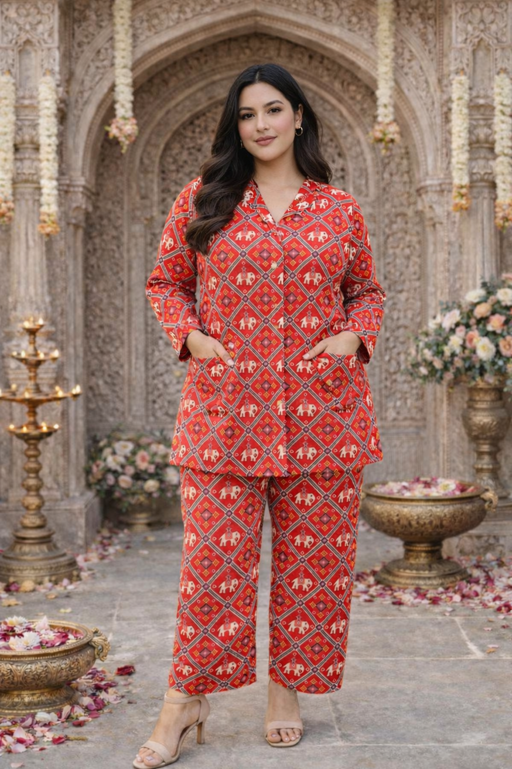 Red Printed Cotton Co-ord Set