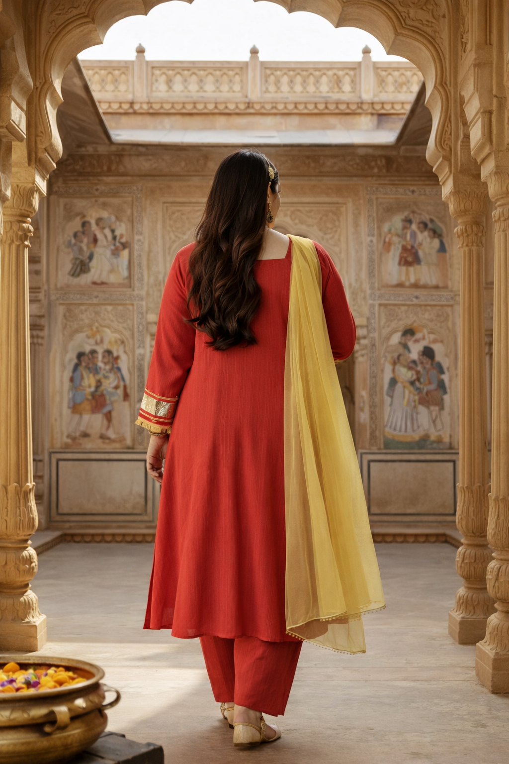 Regal Rust Red Kurta Set with Gota Detailing