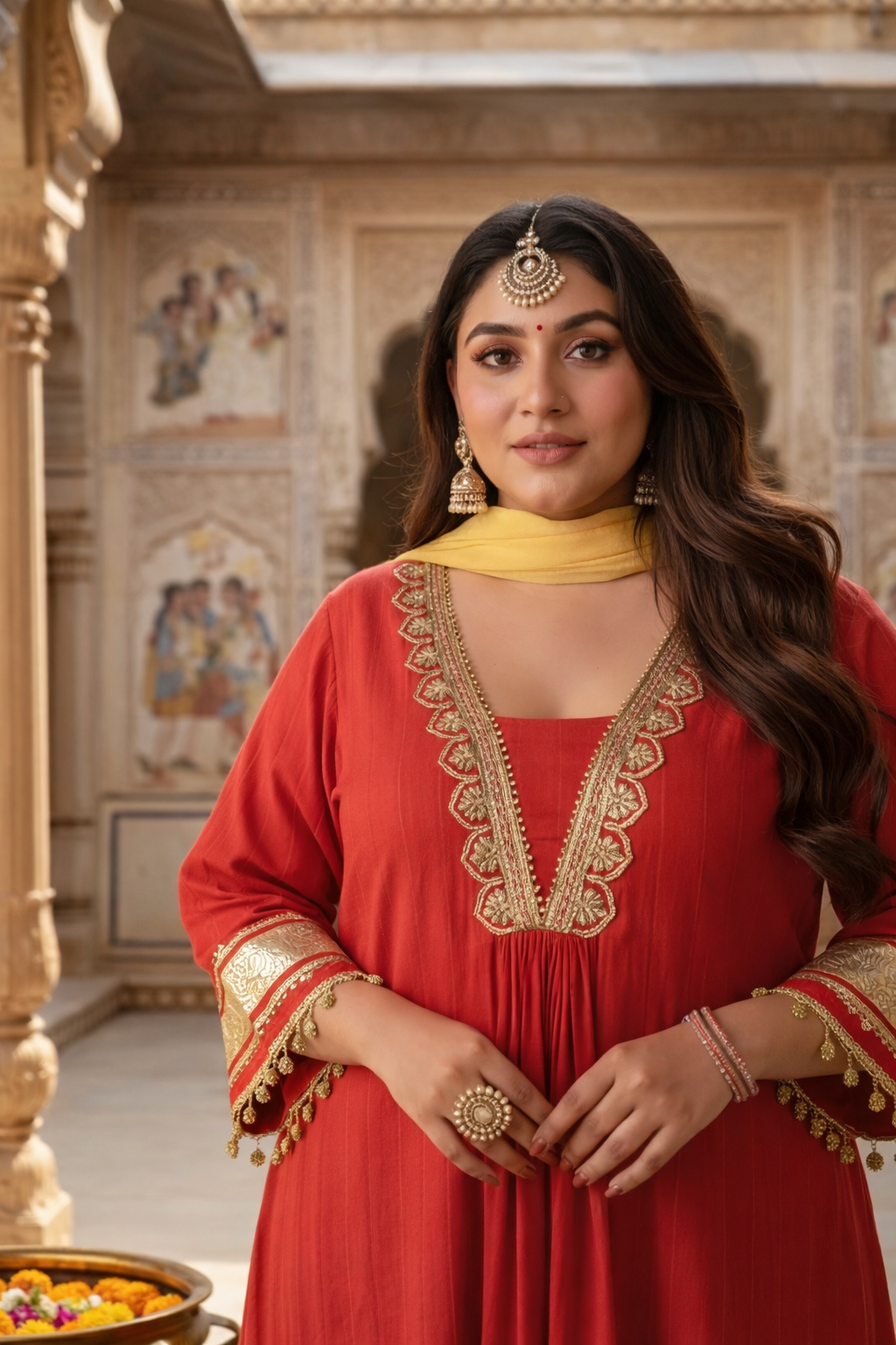 Regal Rust Red Kurta Set with Gota Detailing