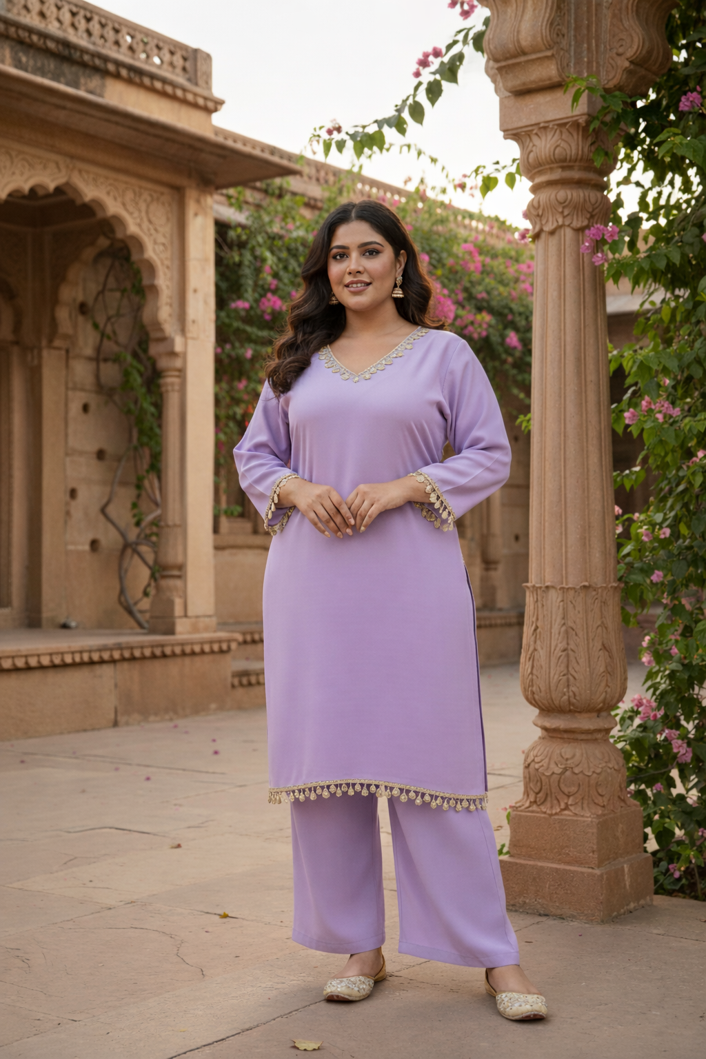 Lilac Mirror-Embellished Roman Silk Kurta Set