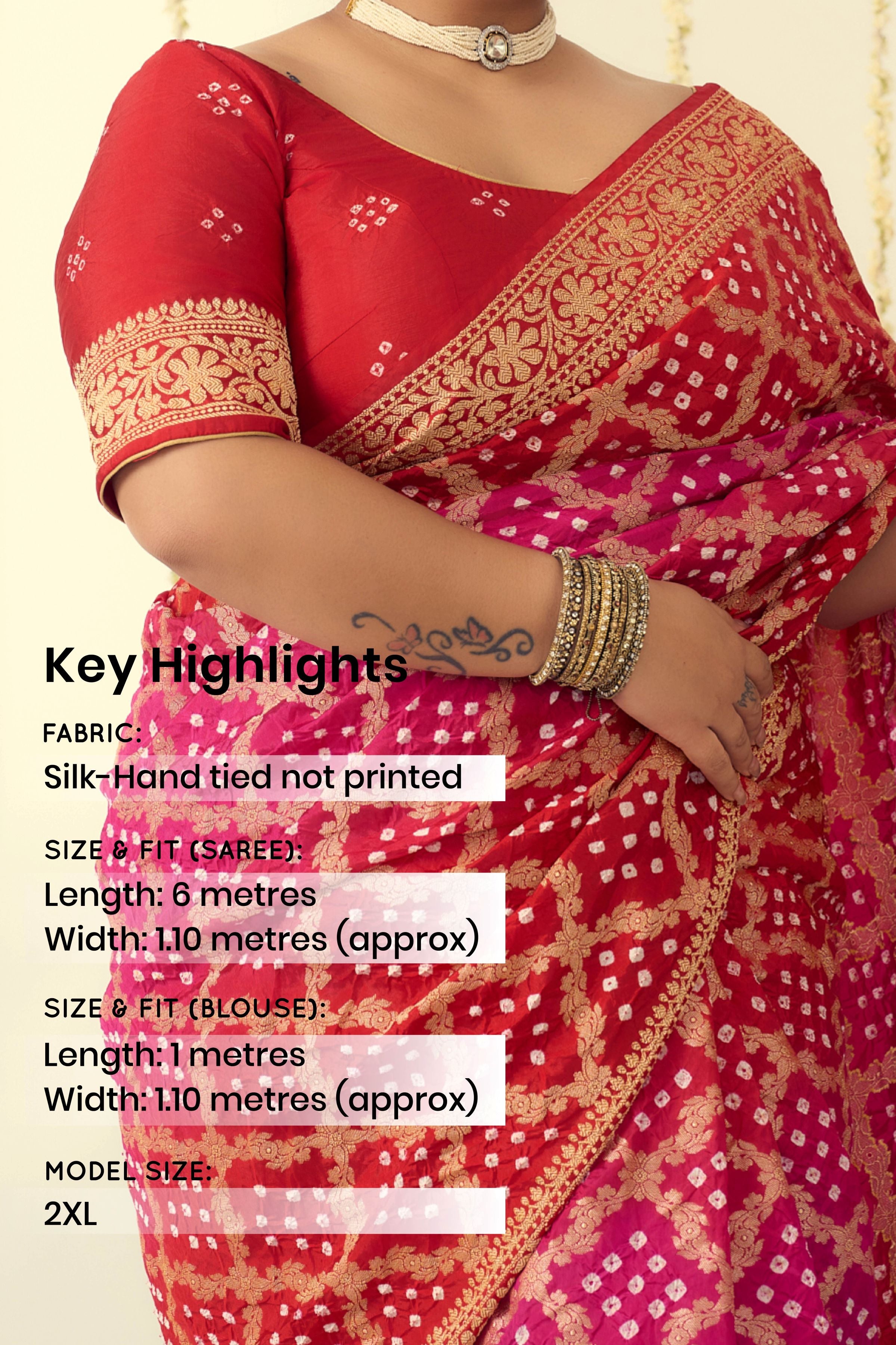 Regal Red & Pink Bandhani Benarasi Saree