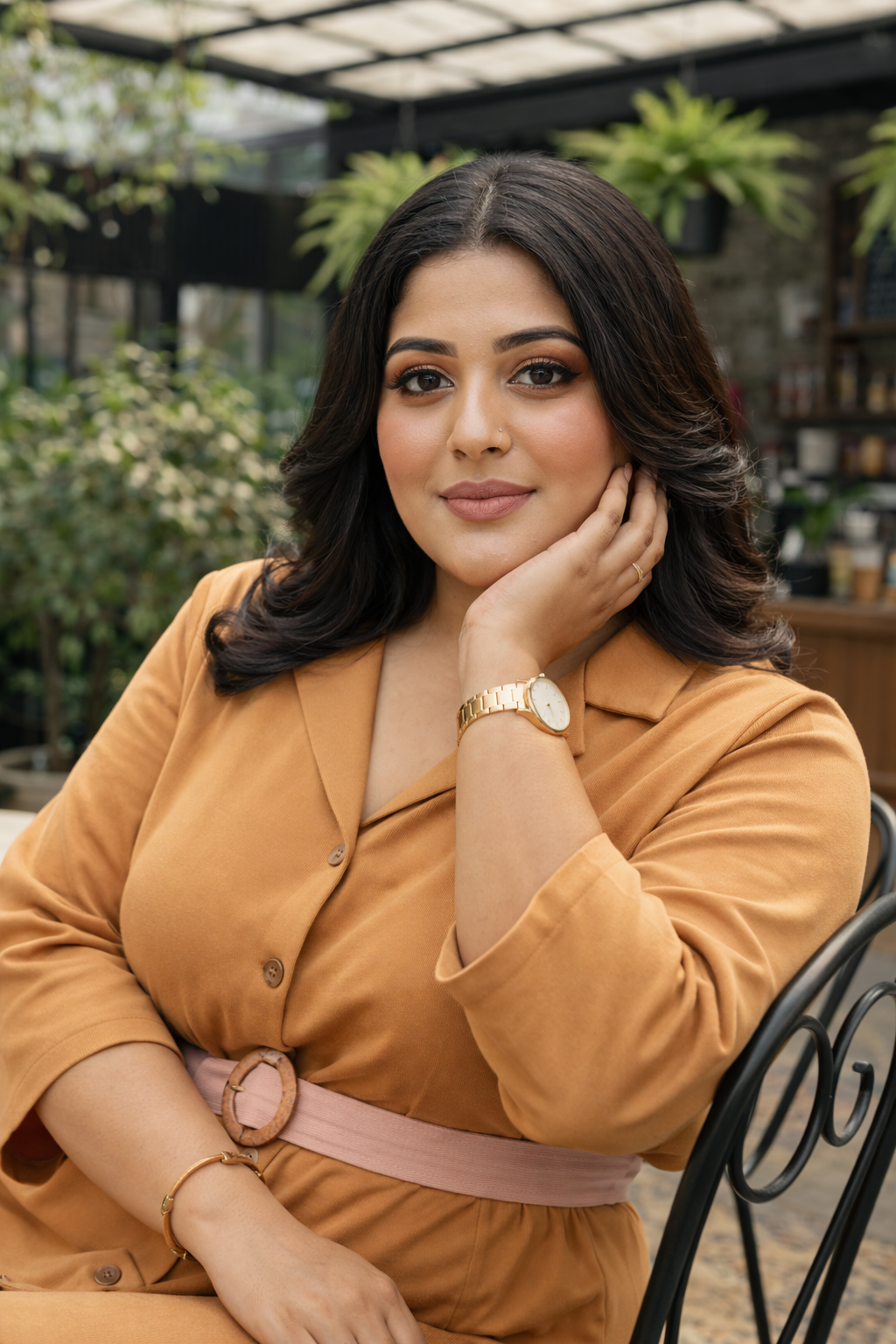 Sand And Blush Satin Color Blocked Dress