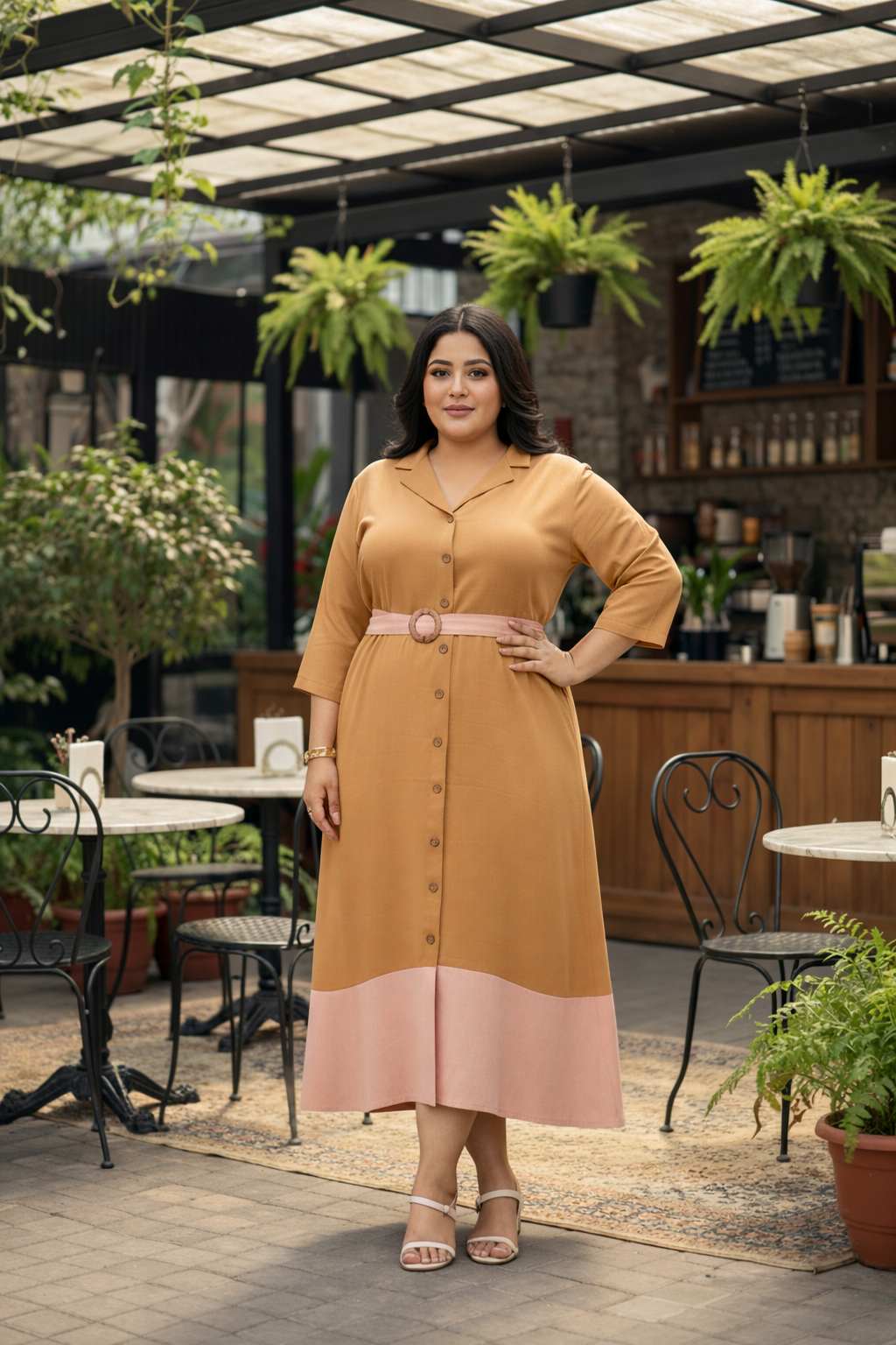 Sand And Blush Satin Color Blocked Dress