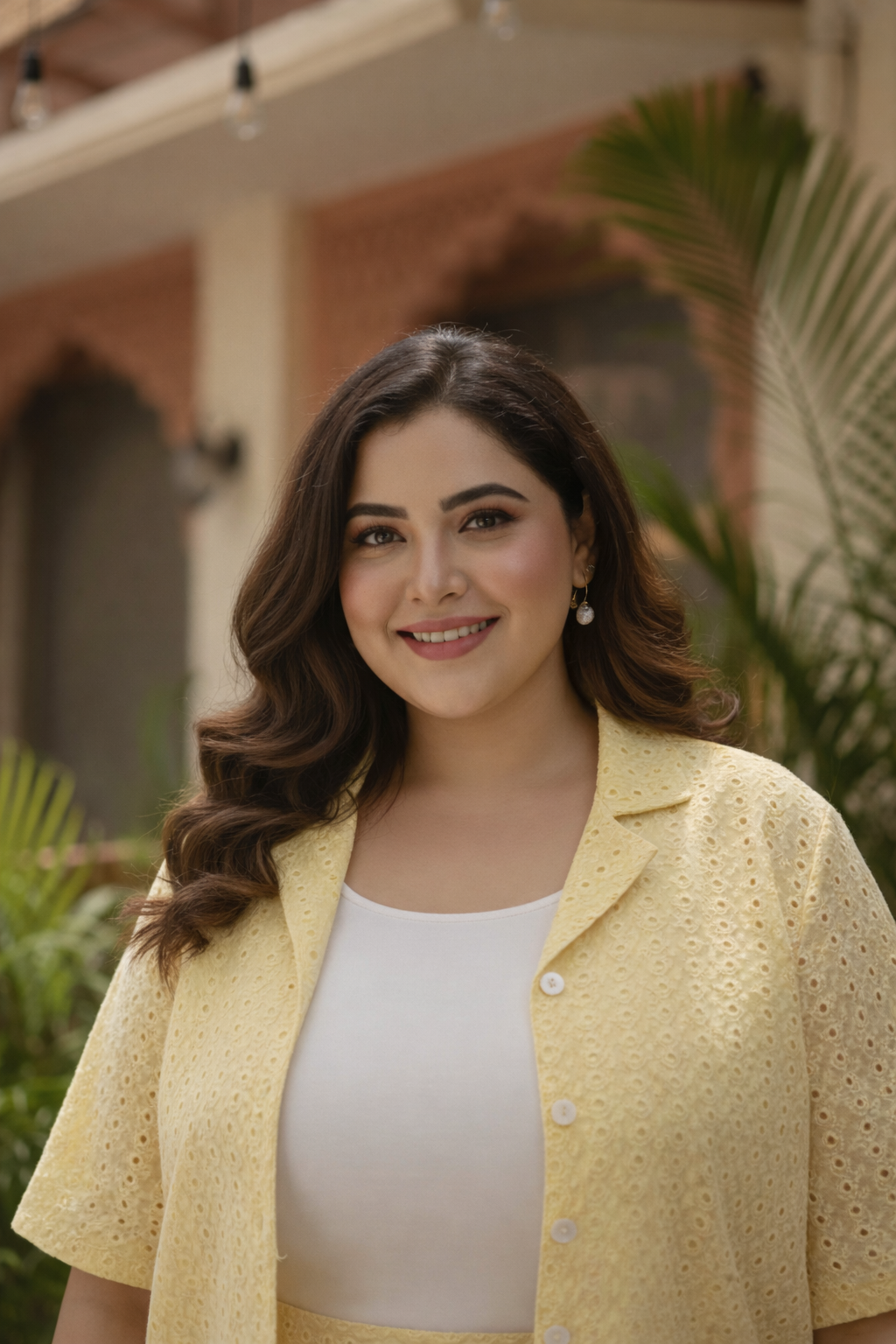 Butter Yellow Schiffli Cotton Crop Top & Slit Skirt Co-ord Set