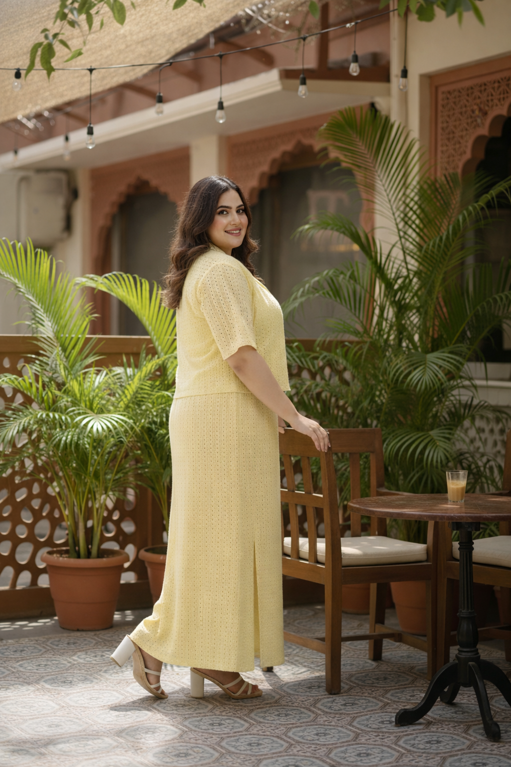 Butter Yellow Schiffli Cotton Crop Top & Slit Skirt Co-ord Set