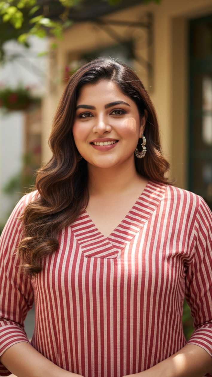 Deep Red Striped Cotton Co-ord Set