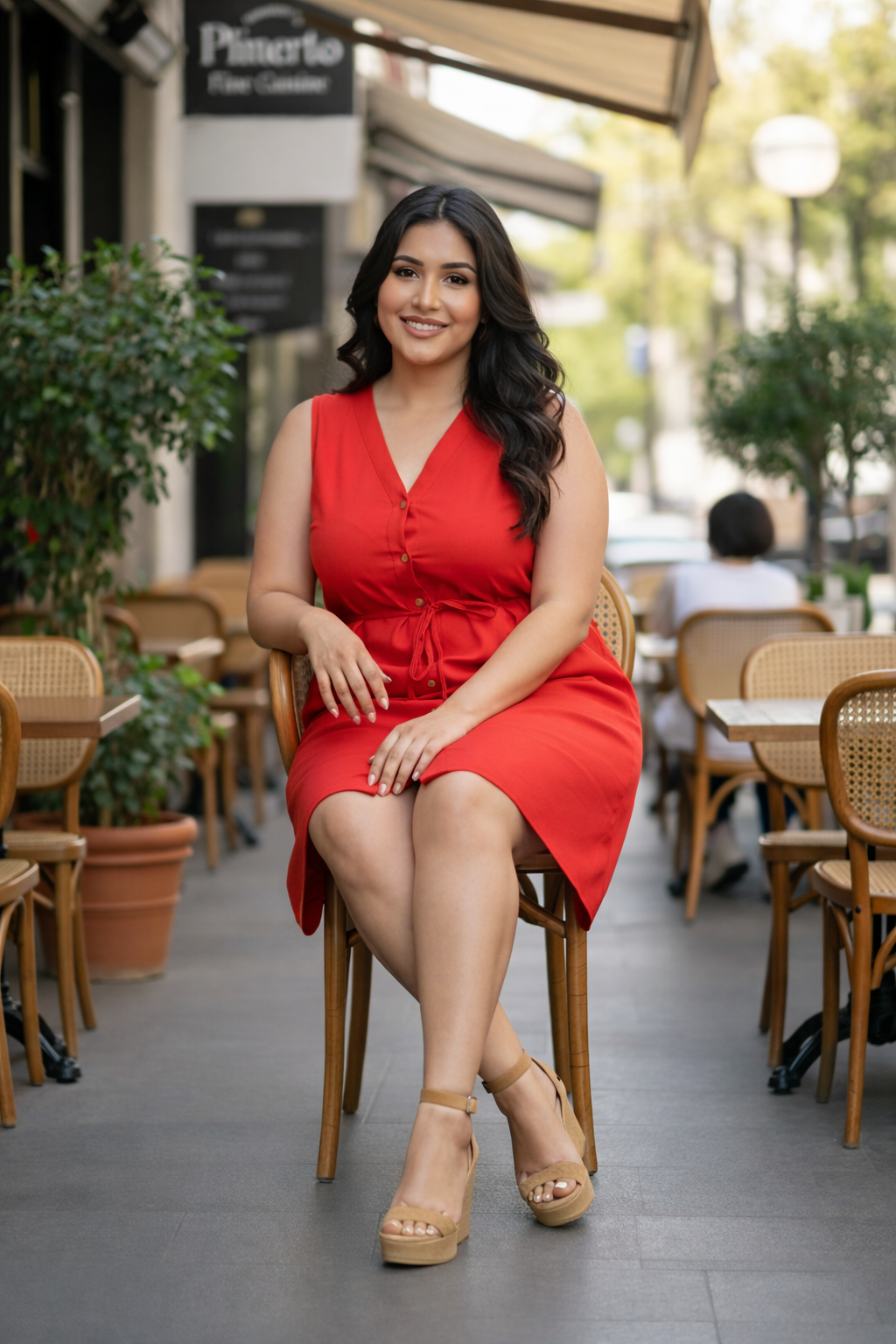 Summery Red Linen Dress with Drawstring