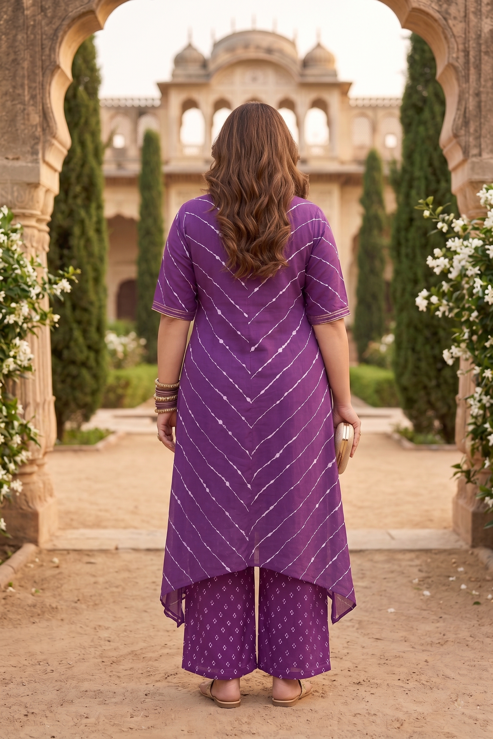 Purple Leheriya Cotton Kurta Palazzo Set ( Set of 2)