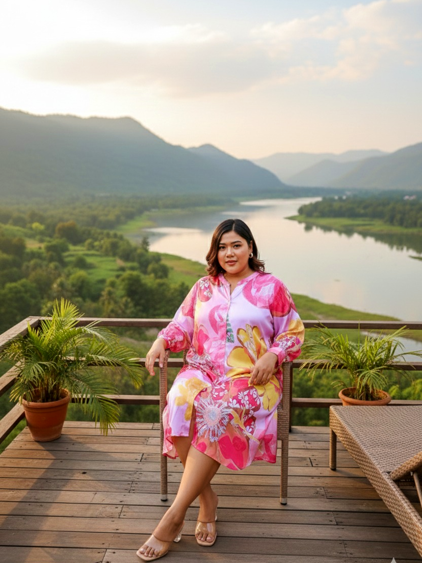 Pink Floral Print Shirt Dress