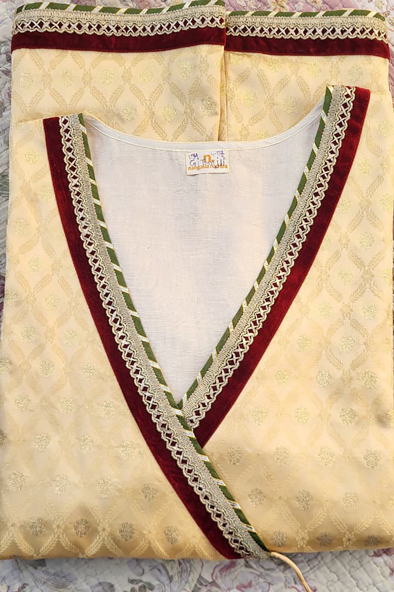 Plus Size Festive Gold Jacquard Kurta & Wide-Leg Pant Co-Ord Set