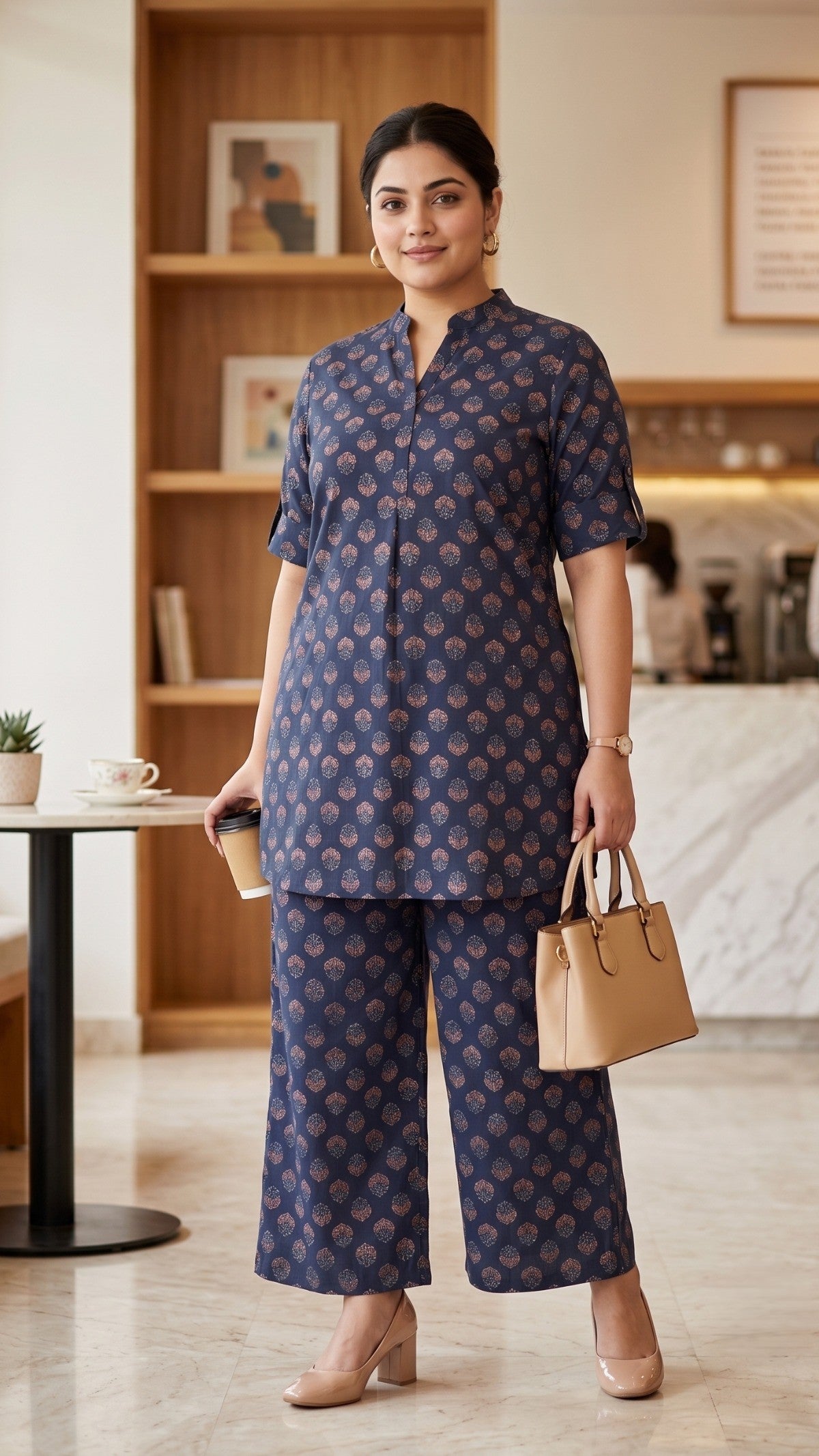 Booti Print Classic Blue Collared Co-Ord Set