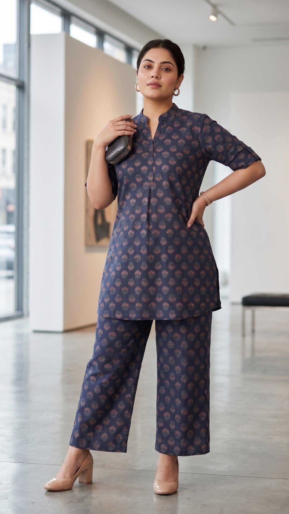 Booti Print Classic Blue Collared Co-Ord Set