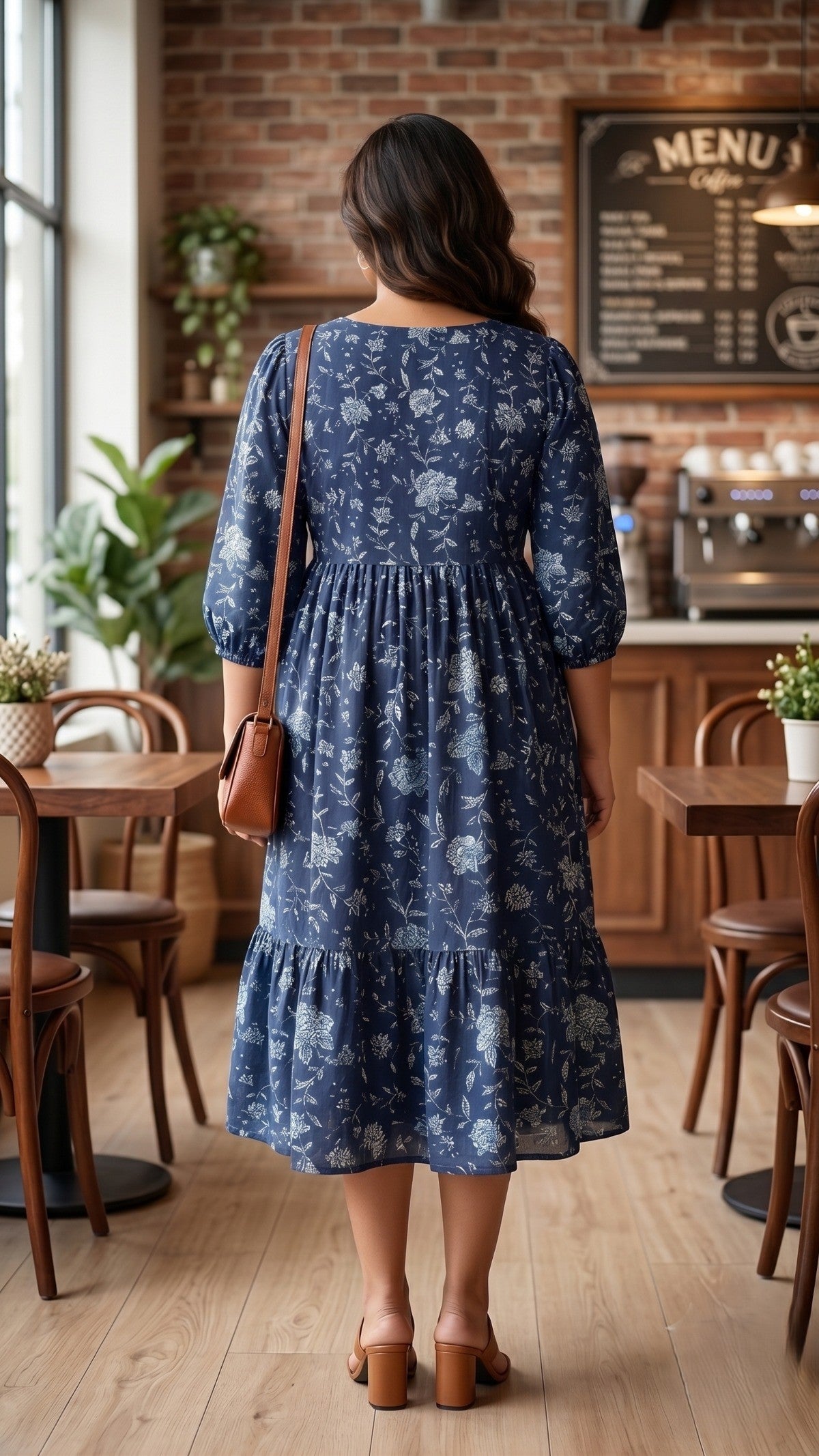 Regular Navy Blue Floral Tiered Dress