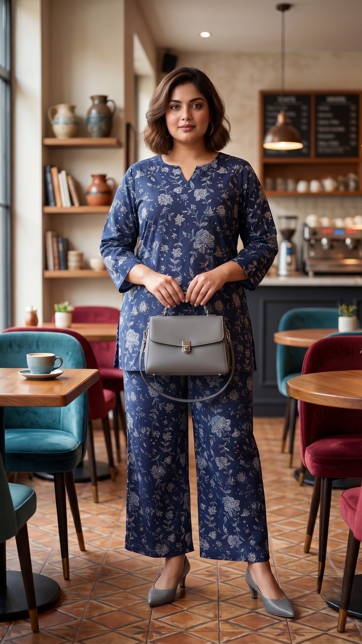 Navy Blue Floral Lounge Co-Ord Set
