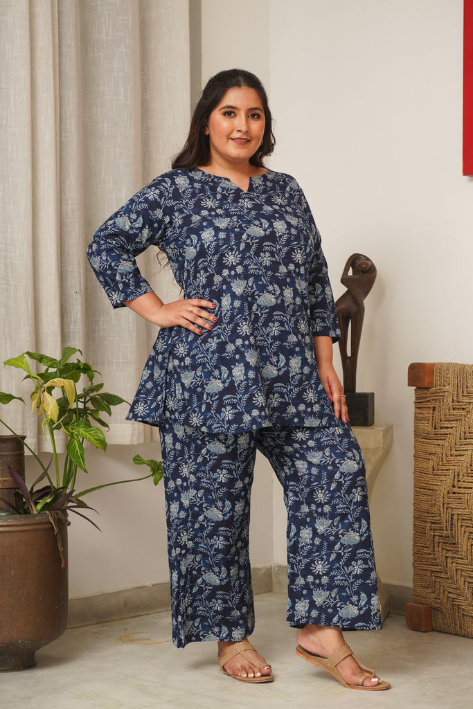 Navy Blue Floral Lounge Co-Ord Set