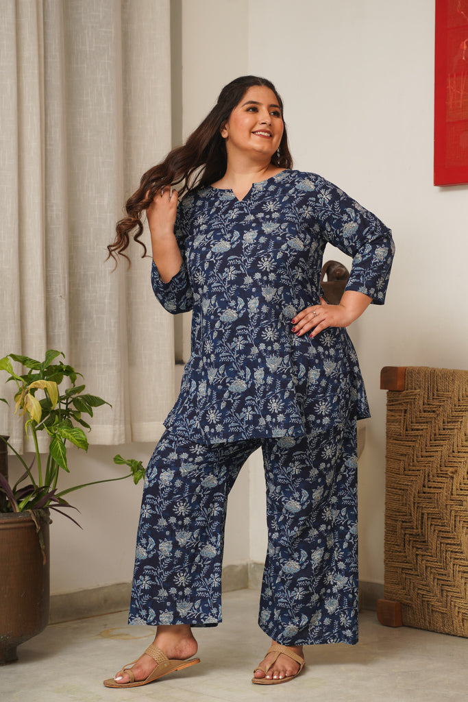 Navy Blue Floral Lounge Co-Ord Set