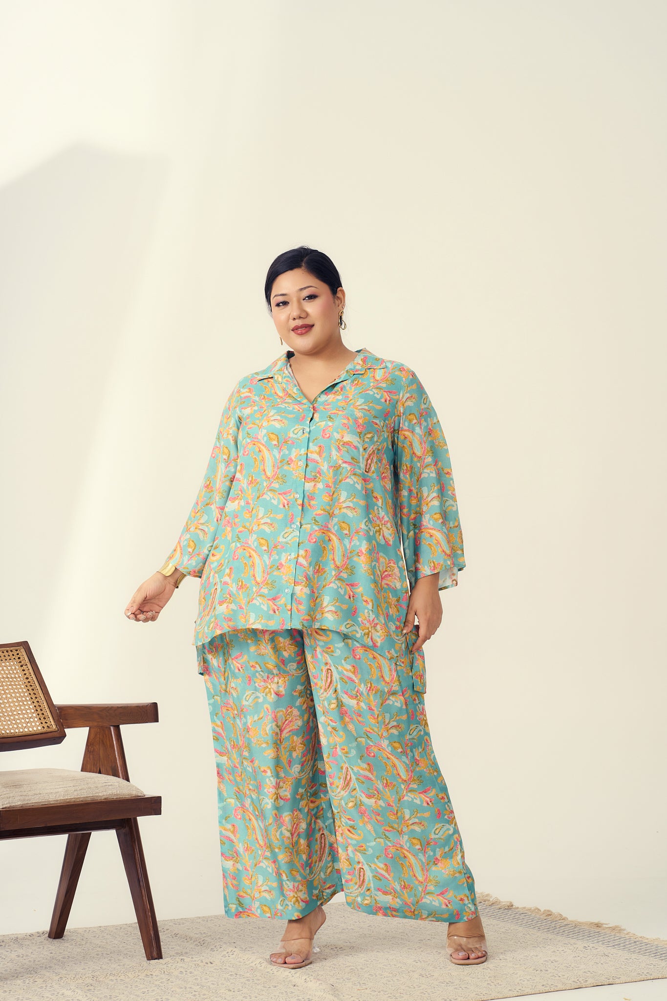 Sea Green Floral Muslin Co-ord Set