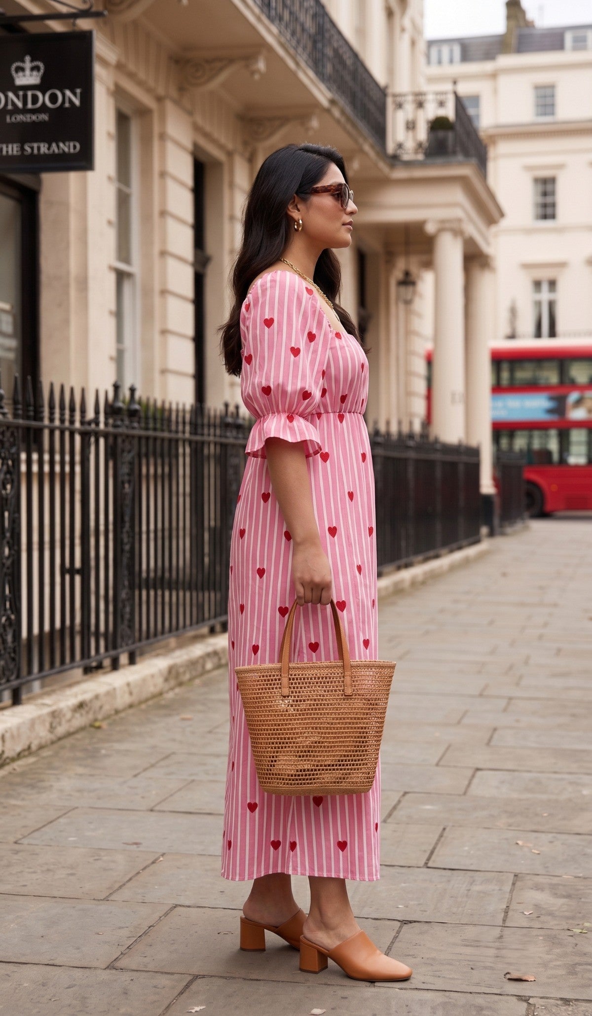 Plus Size Pink Heart Print Cotton Maxi Dress for Women | Square Neck Flared Dress