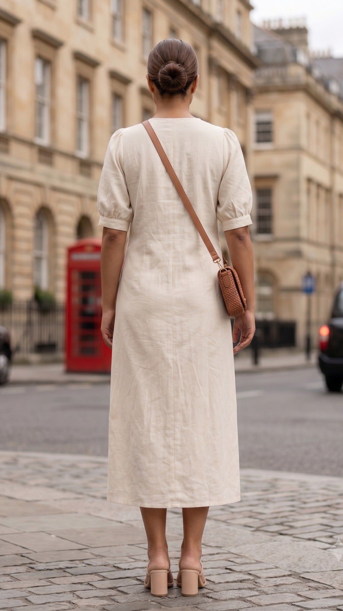 Plus Size Off-White Cotton Maxi Dress – Elegant V-Neck Flowy Dress for Women