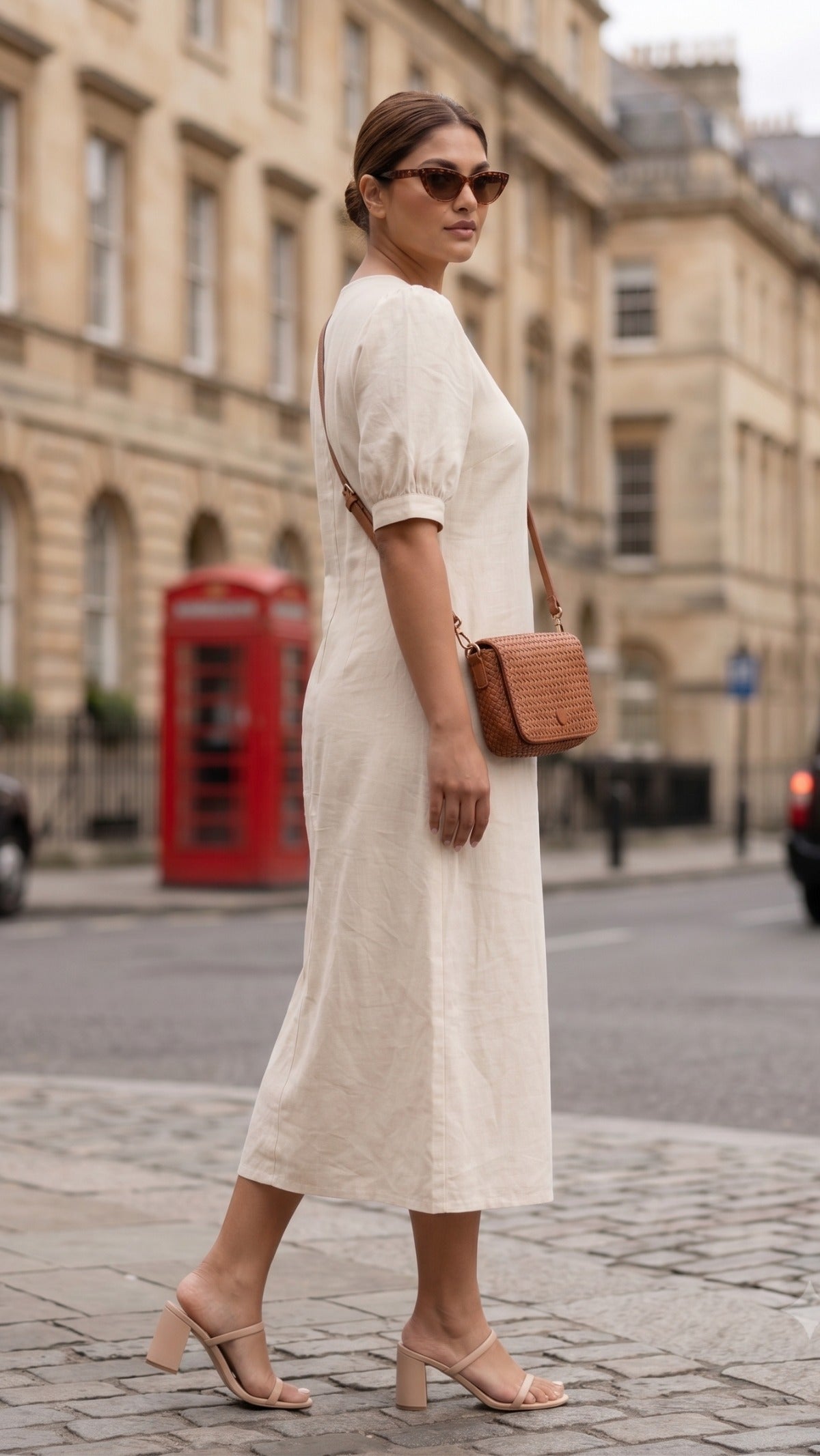 Plus Size Off-White Cotton Maxi Dress – Elegant V-Neck Flowy Dress for Women