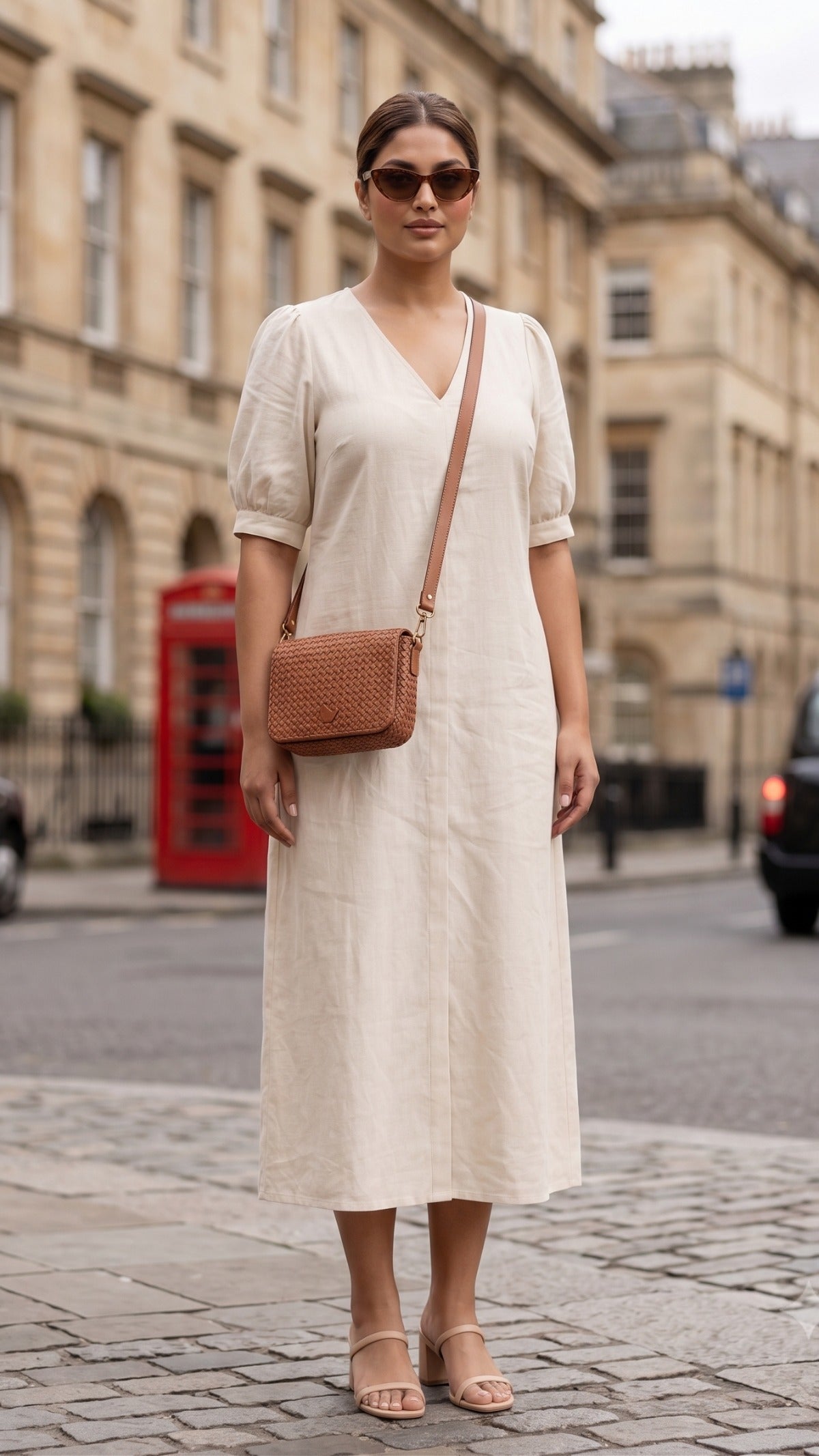 Plus Size Off-White Cotton Maxi Dress – Elegant V-Neck Flowy Dress for Women