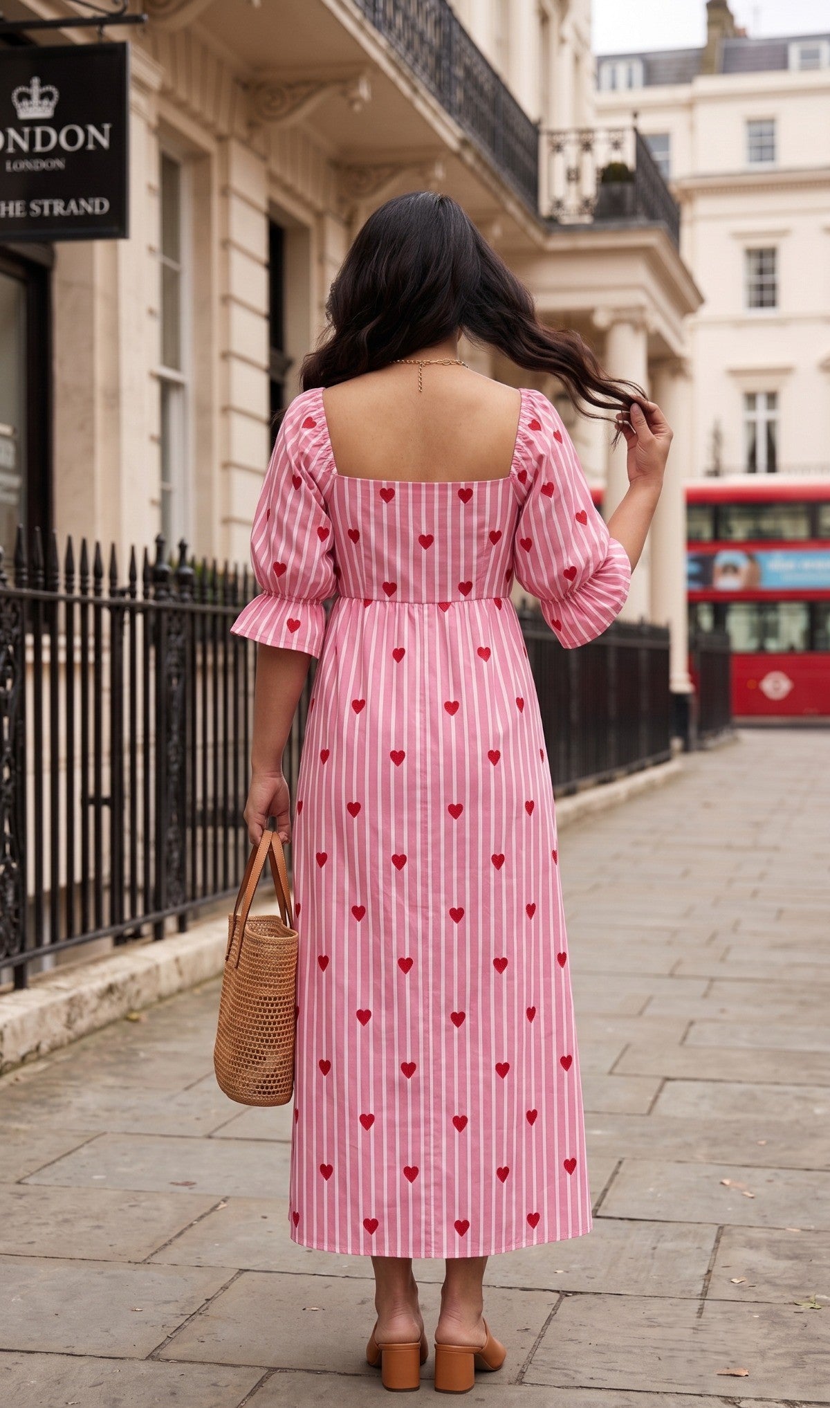 Plus Size Pink Heart Print Cotton Maxi Dress for Women | Square Neck Flared Dress
