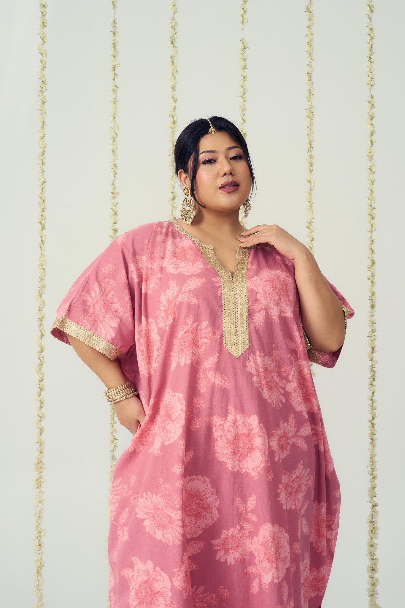 Blush Pink Cotton Kaftan Coord Set