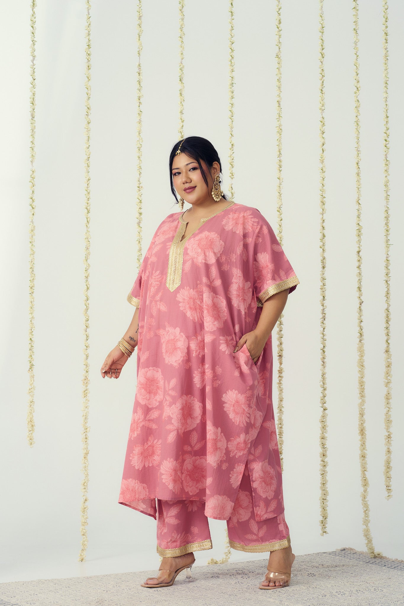 Blush Pink Cotton Kaftan Coord Set