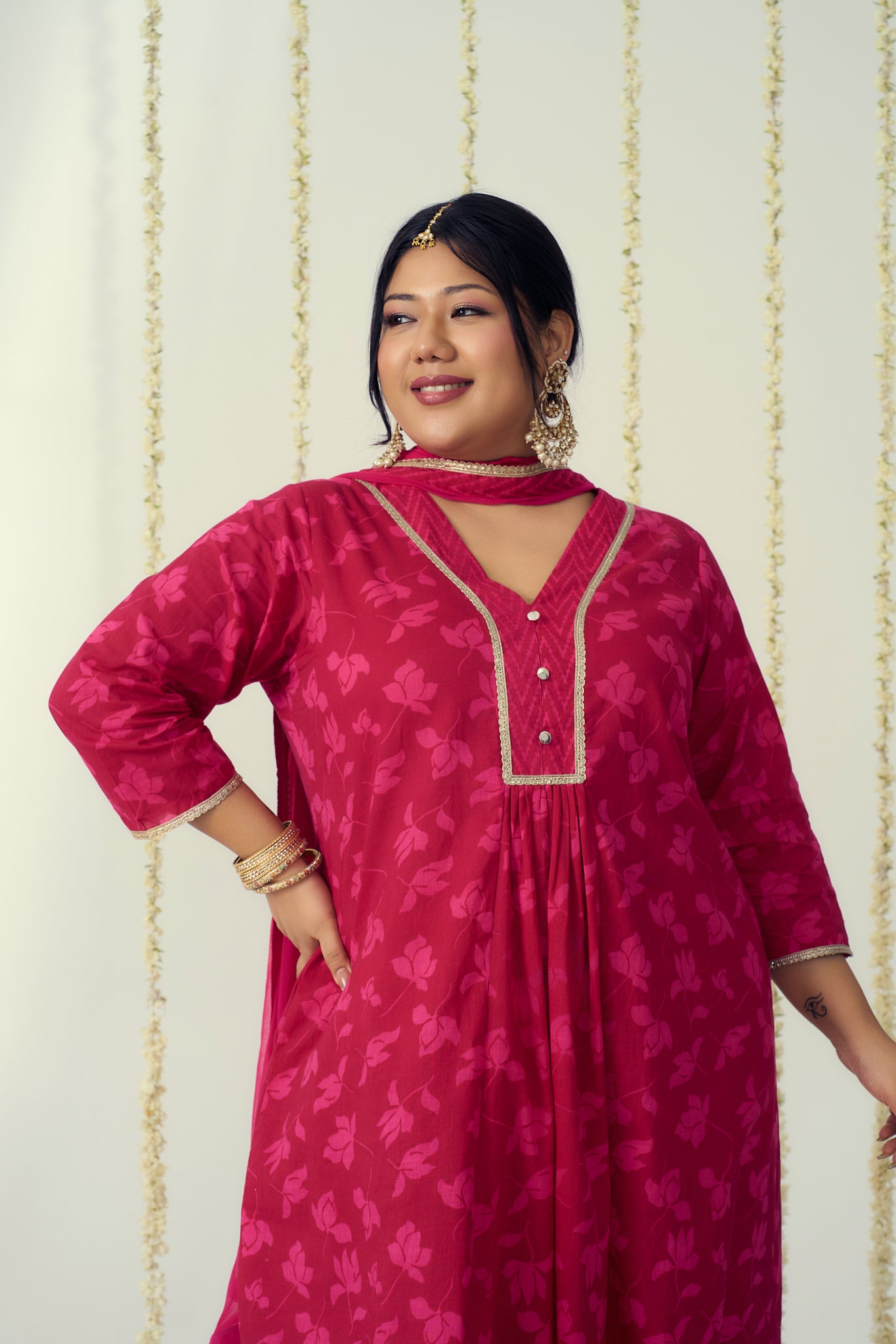 Fuchsia Pink Plazzo Suit Set (3 Pc)