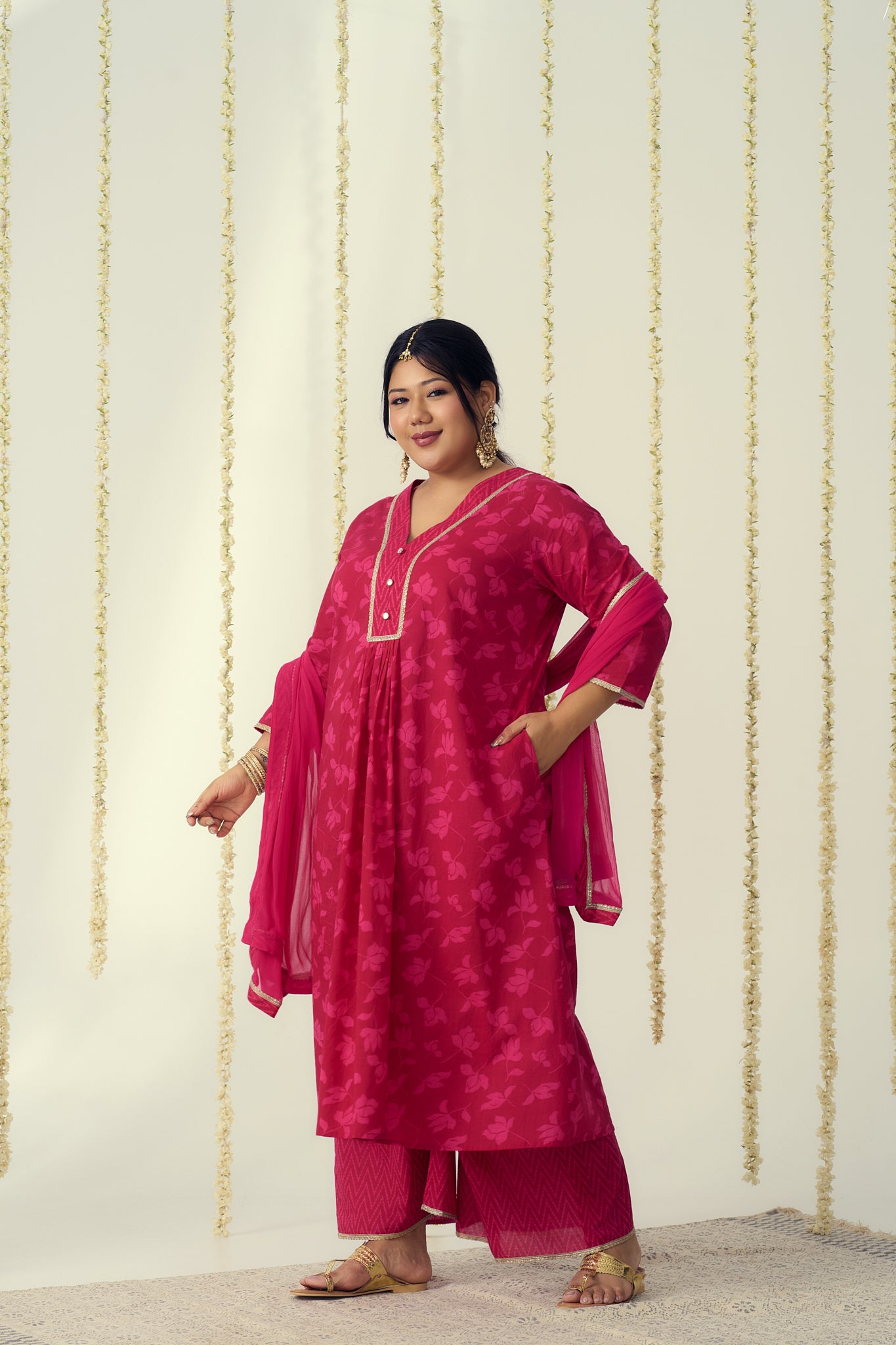 Fuchsia Pink Plazzo Suit Set (3 Pc)