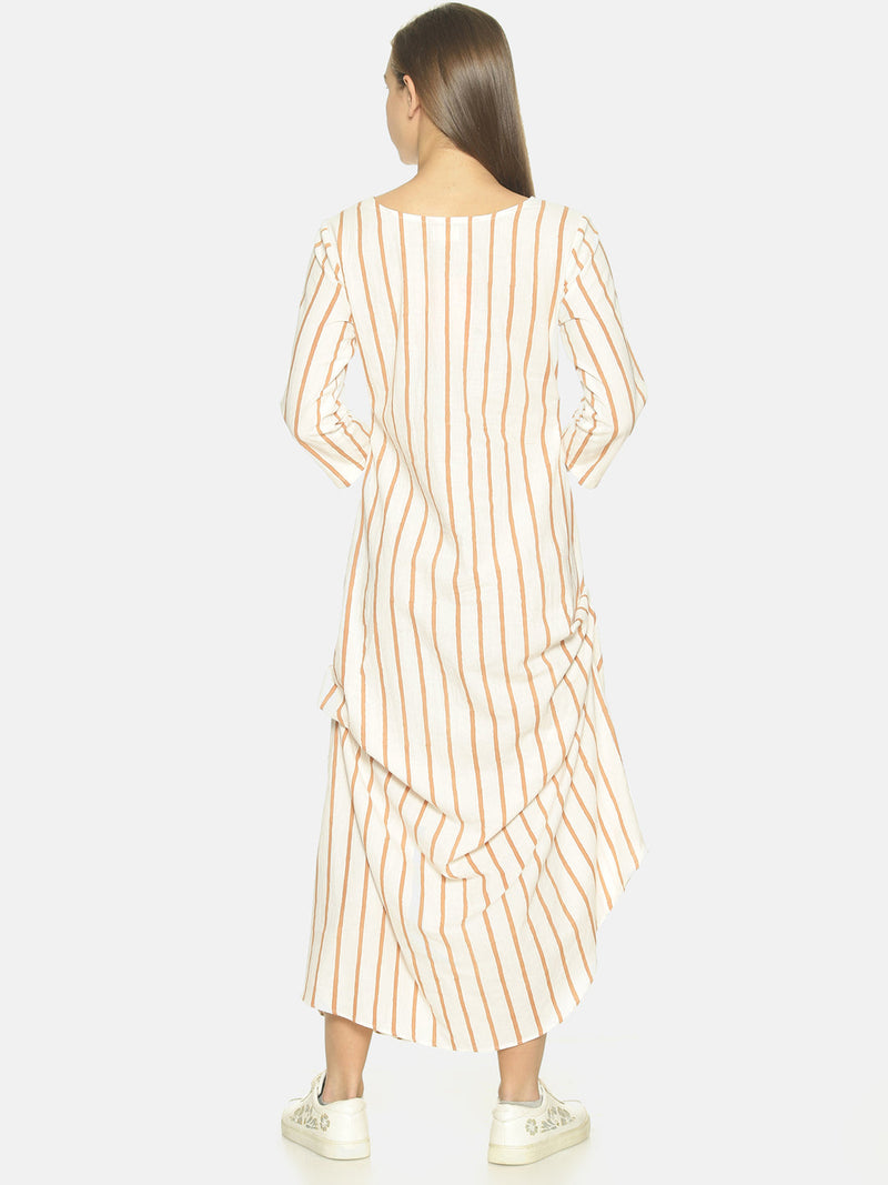 Striped Cowled Cotton Maxi Dress| NR