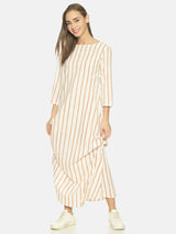 Latest White Dress with brown Striped Crowled Maxi | NR