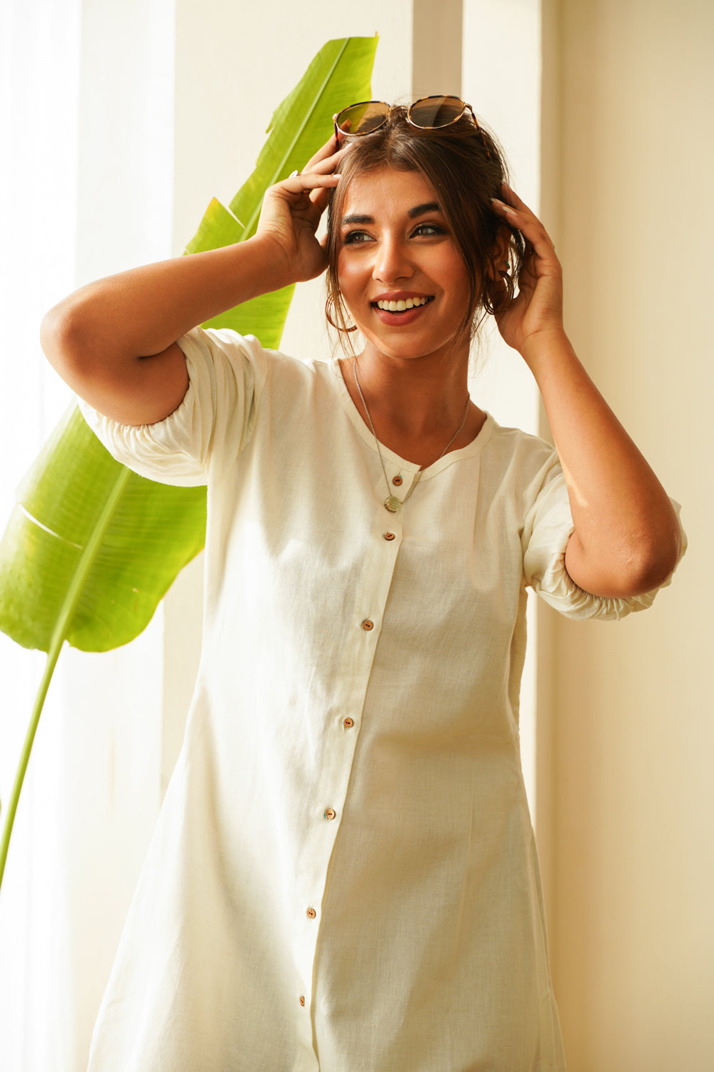 Snow White Tiered Linen Shirt Dress