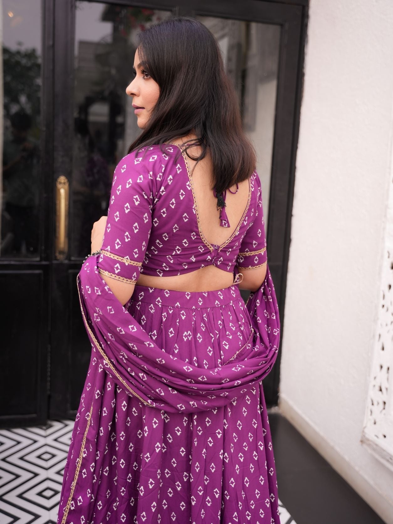 Purple Bandhani Lehenga Set - (Set of 3)
