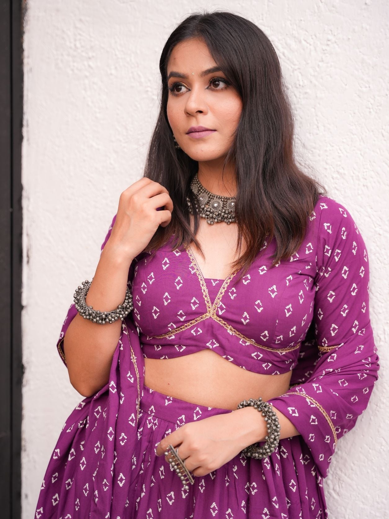 Purple Bandhani Lehenga Set - (Set of 3)