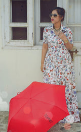Cotton Floral Print Collared Maxi Dress