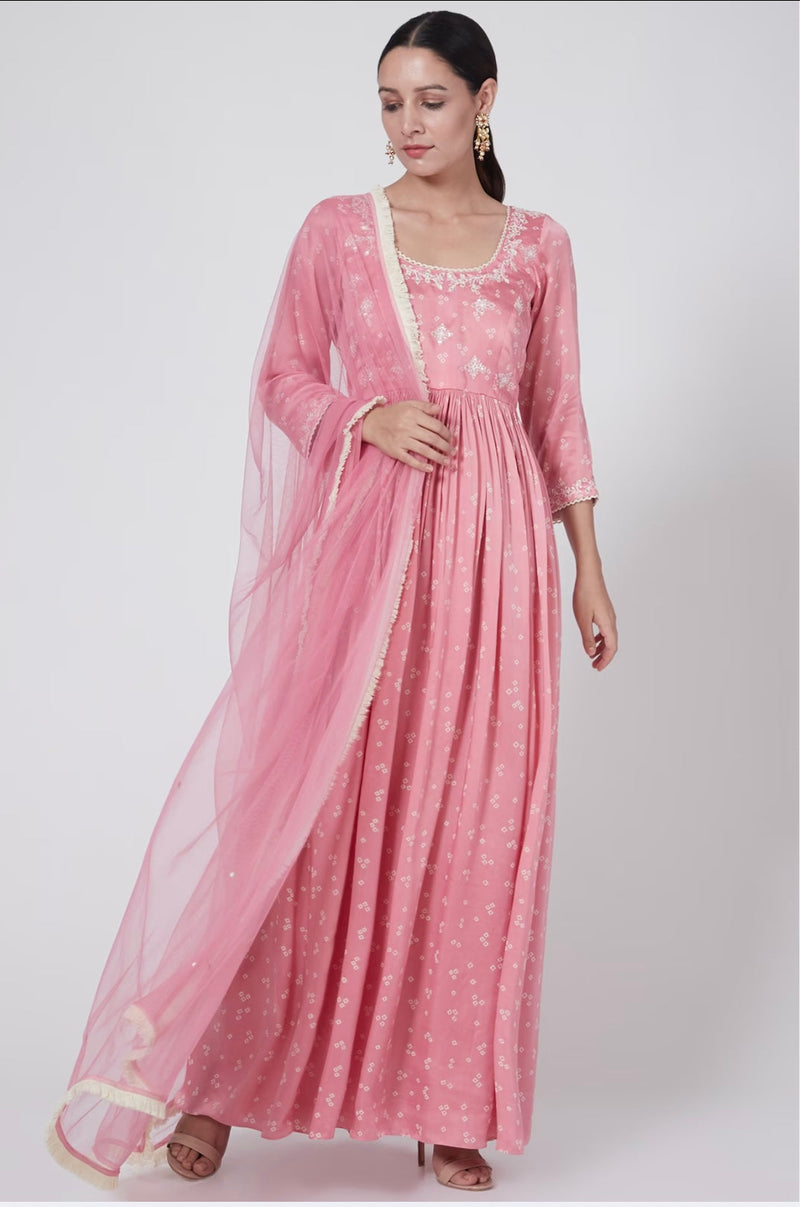 Blush Pink Embroidered & Printed Anarkali Set