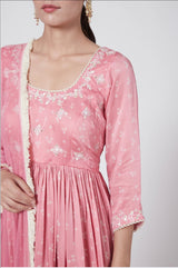Blush Pink Embroidered & Printed Anarkali Set