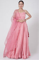 Blush Pink Printed & Embroidered Skirt Set